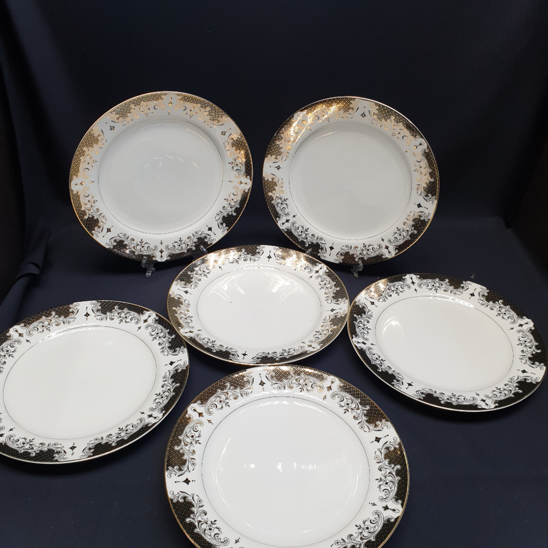 Набор тарелок 28 см "Fine Porcelain" 6 шт, фарфор, позолота. Китай.. Картинка 1